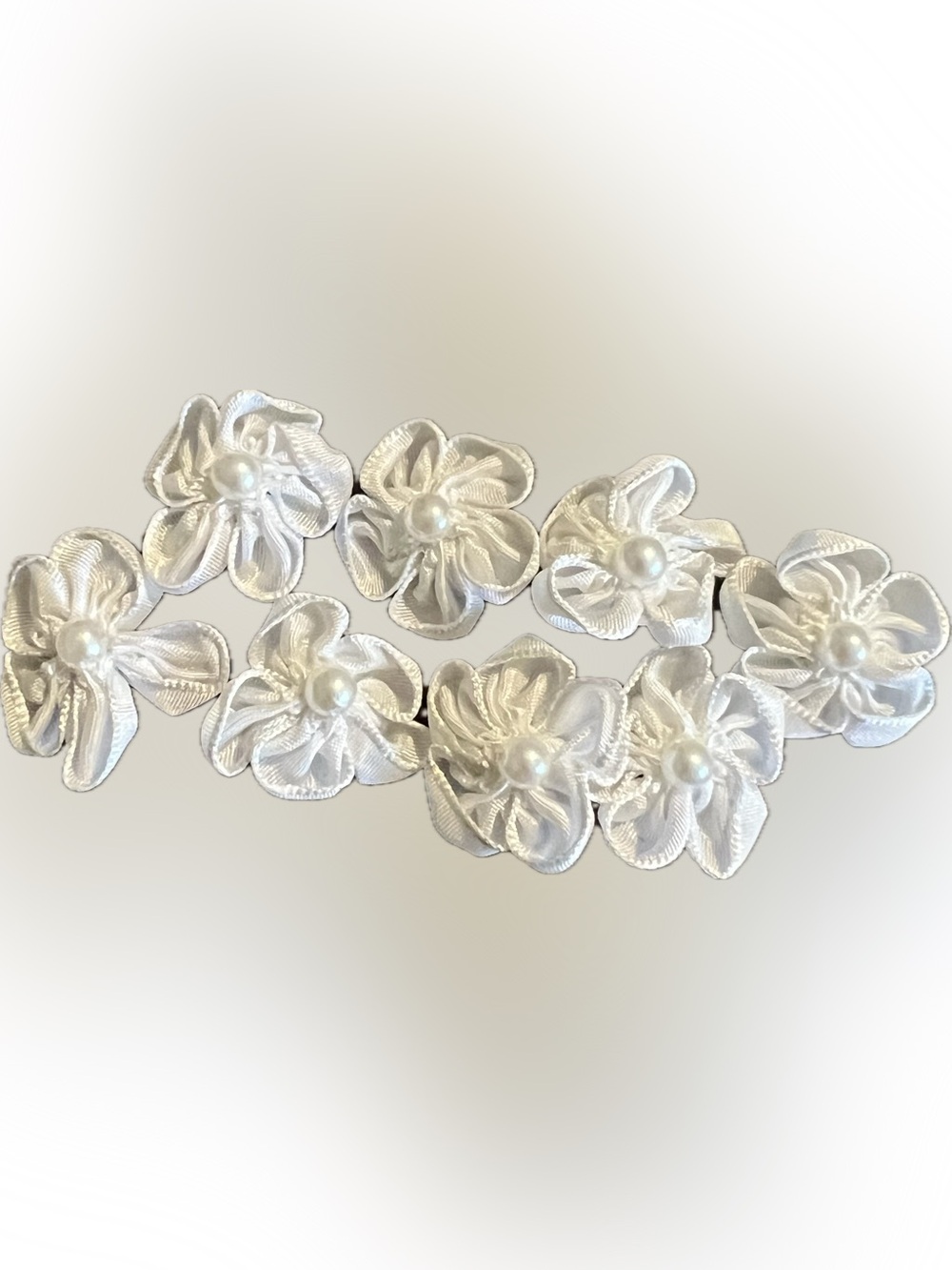White Satin Pearl Flower Accent Trim Sew On Bead Center 1” 8 PCS